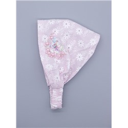 Косынка трикотажная для девочки на резинке, цветочки, сбоку бусины, бабочка, светло-розовый