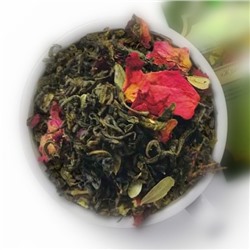 Чай зеленый "Живой чай" Зеленый китайский чай с листьями брусники, цветками бессмертника, лепестками роз и ягодами и ароматом вишни