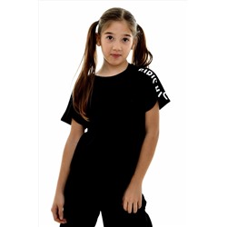 Хлопковая футболка для девочки с фигурным рукавом Blueland