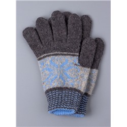 Перчатки вязаные для мальчика, голубая снежинка, темно-серый