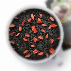 Чай черный "С ягодой Годжи" (1 сорт) Черный среднелистовой чай с ягодой годжи, кусочками клубники, с ароматом клубники и сливок.
