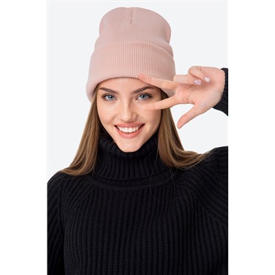 Женская вязаная шапка в рубчик с отворотом Happy Fox