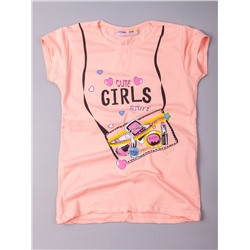 Футболка для девочки, сумочка cute girls, персиковый