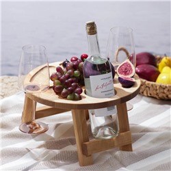 Столик-поднос для вина Доляна, с менажницей и складными ножками, на 2 персоны, d=32×1,8 см, берёза