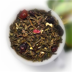 Чай зеленый "Бодрость рассвета"  Зеленый китайский чай с Вишней, шиповником, кусочками папайи и яблока, с листом земляники и ароматом лесных ягод