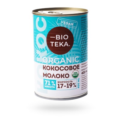 Органическое кокосовое молоко BIOTEKA, 400 мл